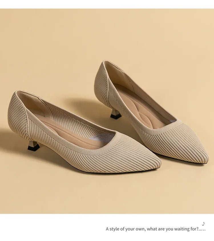 Women's Pointed-Toe Knit Slingback Pumps, Breathable Latex Insole & Anti-Slip Rubber Sole, 3.5 cm (1.38 in) Mid Heel