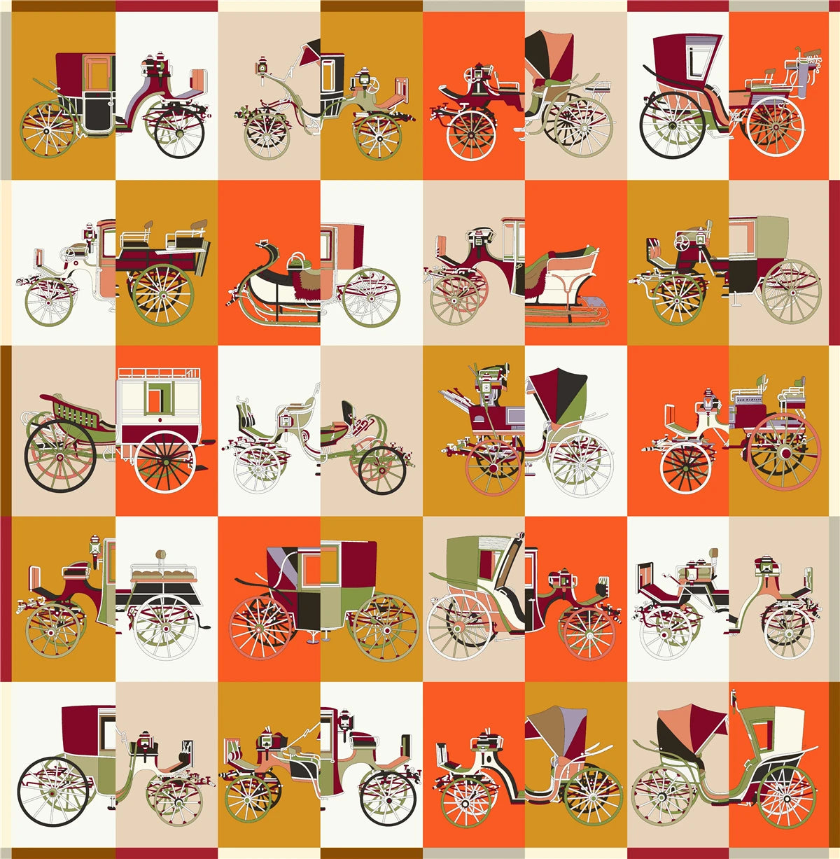 90 x 90 cm (35 in) Checkered Horse Print Twill Silk Square Scarf, Women's Luxury Bandana Shawl Hijab Neckerchief