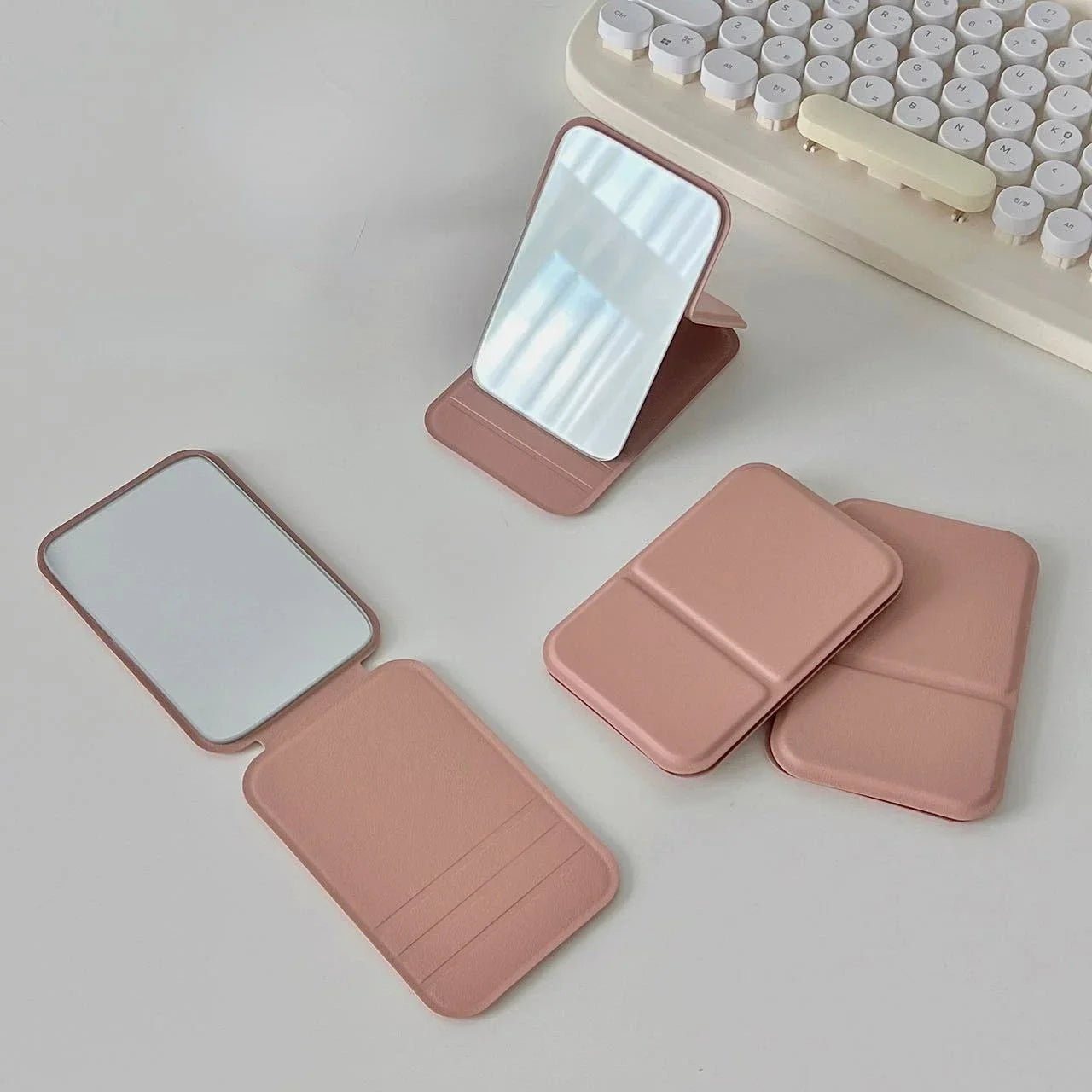 PU Leather Foldable Compact Makeup Mirror – Portable Handheld & Desktop Pocket Mirror 7 x 11 cm (2.8 x 4.3 in)