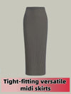 Plus Size Knit Midi Skirt – Slim Fit with Elastic Waist (1XL–4XL)