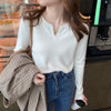 Women's Autumn Winter Knit V-Neck Sweater - Slim Long Sleeve Pullover for Casual & Office