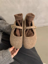 Women's Plush Fleece Mary Jane Ballet Flats — Warm Corduroy Loafers with Buckle, Rubber Sole