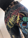 Baggy Wide-Leg Embroidered Buddha High-Waist Loose Denim Jeans Harajuku Straight Casual Women