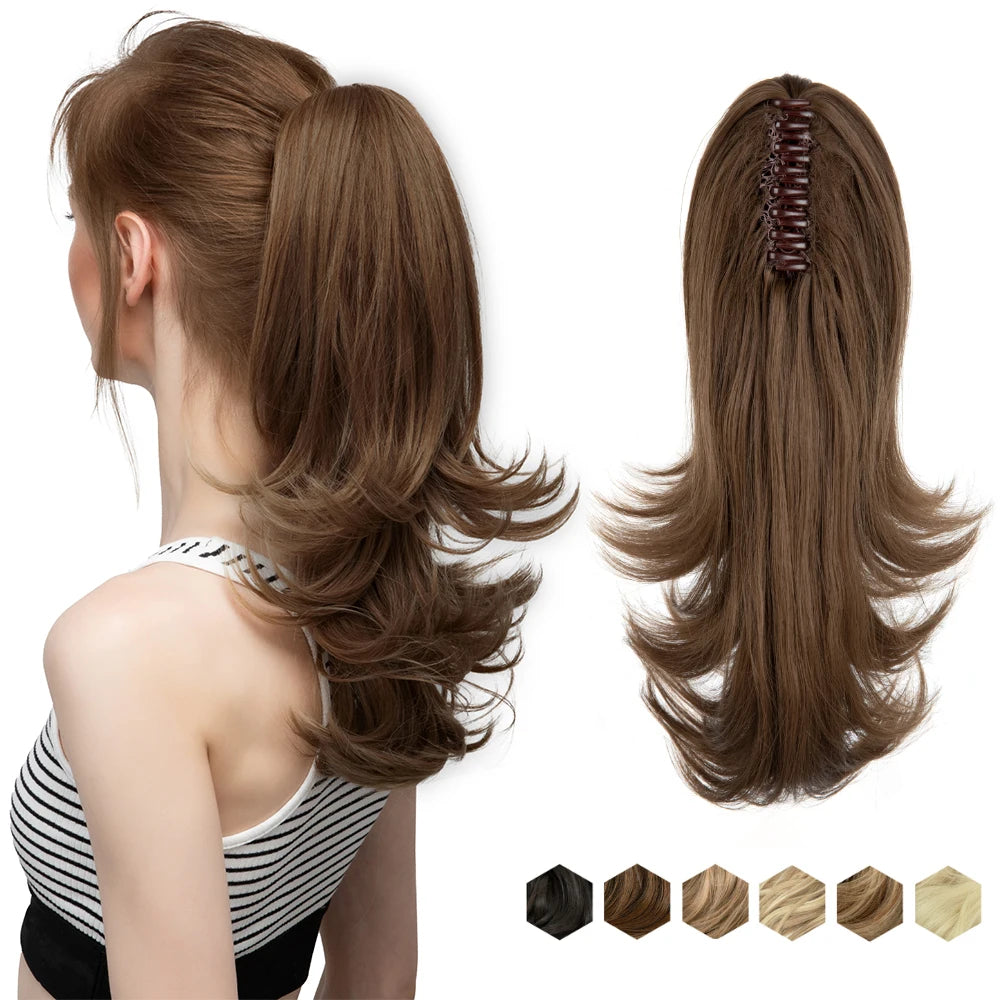 SARLA Clip-In Wavy Ponytail Extension 14 in (35 cm) - Synthetic High-Temp Fiber with Claw Clip & Elastic Band