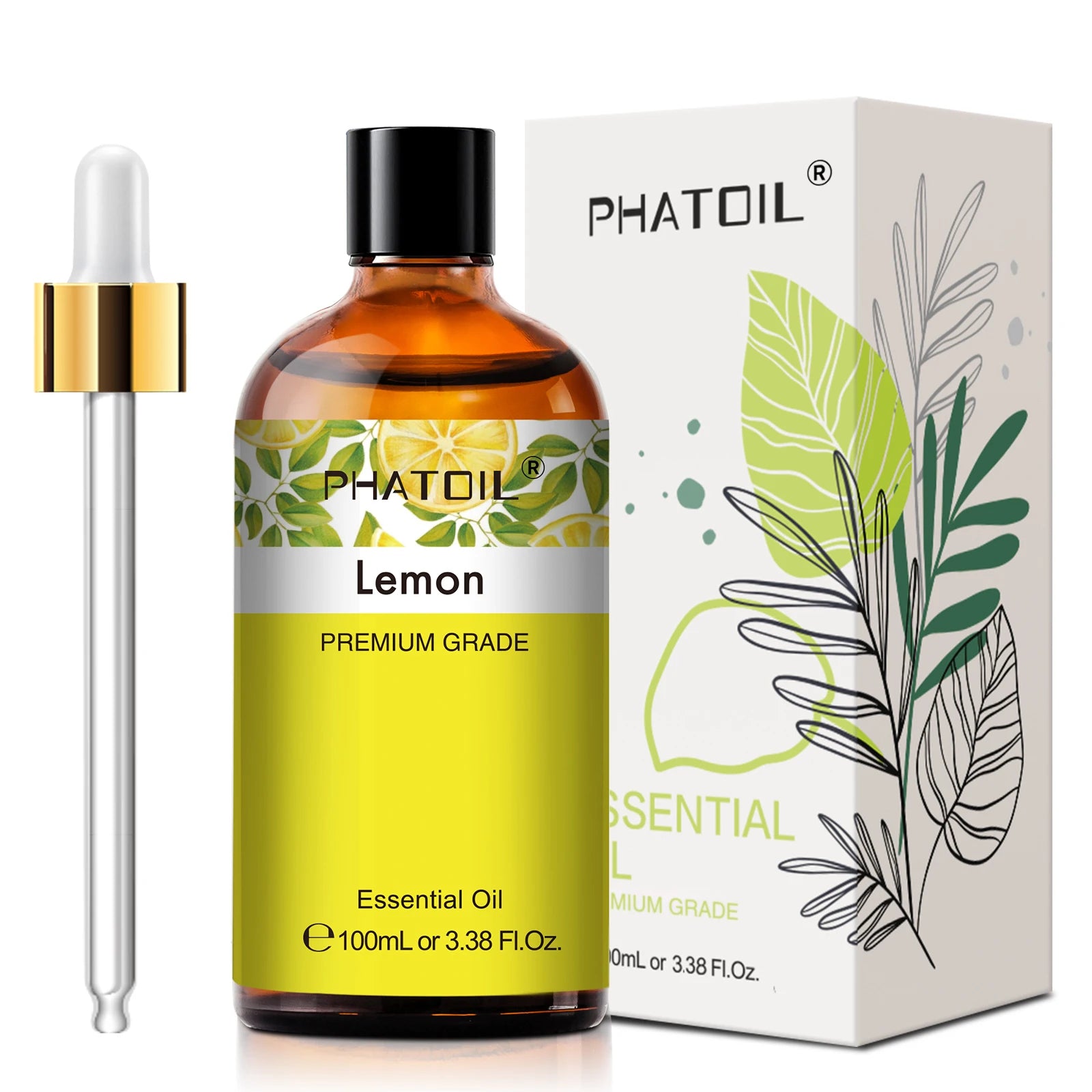 PHATOIL 100ml (3.38 fl oz) Pure Essential Oil for Aromatherapy — Eucalyptus, Lavender, Vanilla, Jasmine, Lemon, Bergamot
