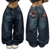 Geometric Embroidered Baggy Jeans for Women - Harajuku Vintage Wide-Leg Streetwear