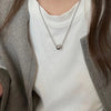 Silver Stainless Steel Beaded Ball Pendant Double-Layer Choker Necklace for Women Hip Hop Rock Layered Jewelry