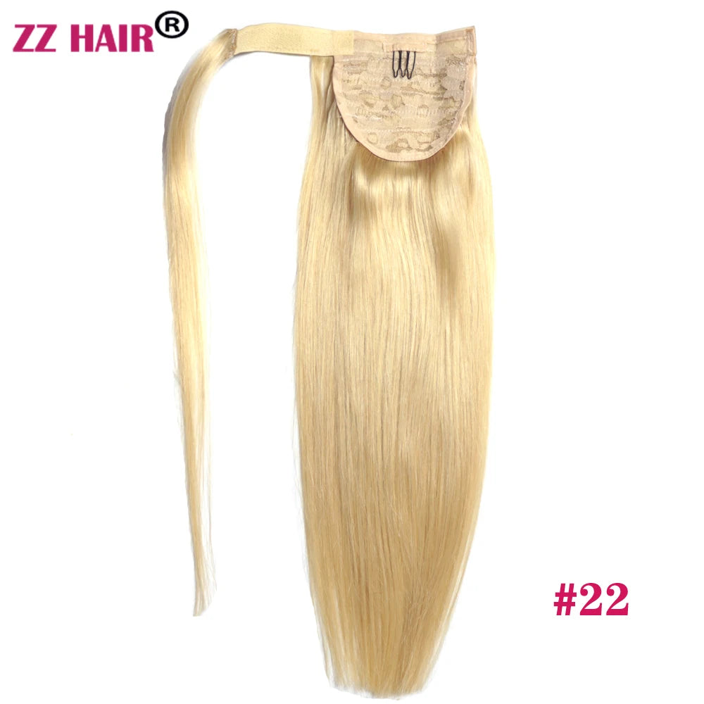 ZZHAIR 100% Human Remy Clip-In Wrap-Around Ponytail 16-26 in (40-66 cm) 140g Machine-Made Straight