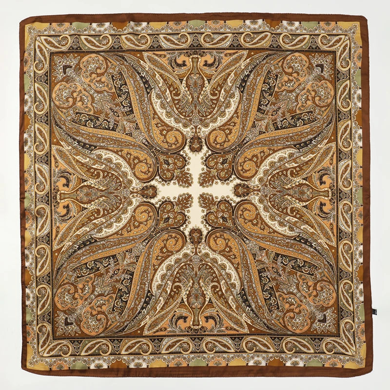 Bohemian Paisley Satin-Feel Polyester Square Scarf for Women 70×70 cm (27.6×27.6 in) – Neck, Hair, Bandana Shawl
