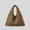Plush Faux Lambswool Hobo Tote with Chain Strap – Small Women's Autumn Winter Crossbody Shoulder Bag