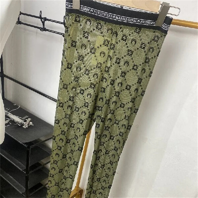 Women's Tulle Mesh Long Sleeve Sheer Blouse Moon Flocked Y2K Top