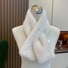 Women's Thick Faux Rabbit Fur Cross Collar Scarf - Winter Neck Warmer Soft Furry Solid Color Shawl