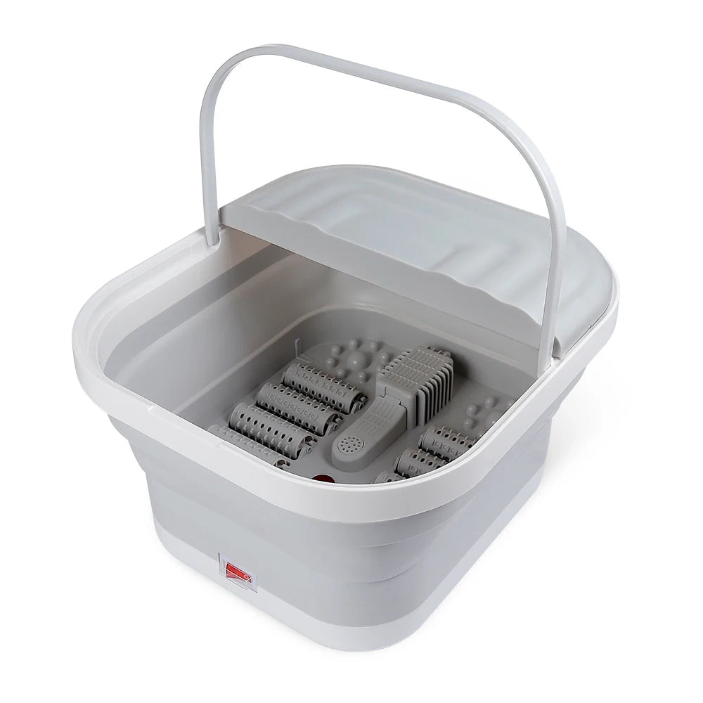 Portable Foldable Thermostatic Foot Spa Massager - Automatic Foot Bath Tub with Heat, Rollers & Red Light for Improved Circulation