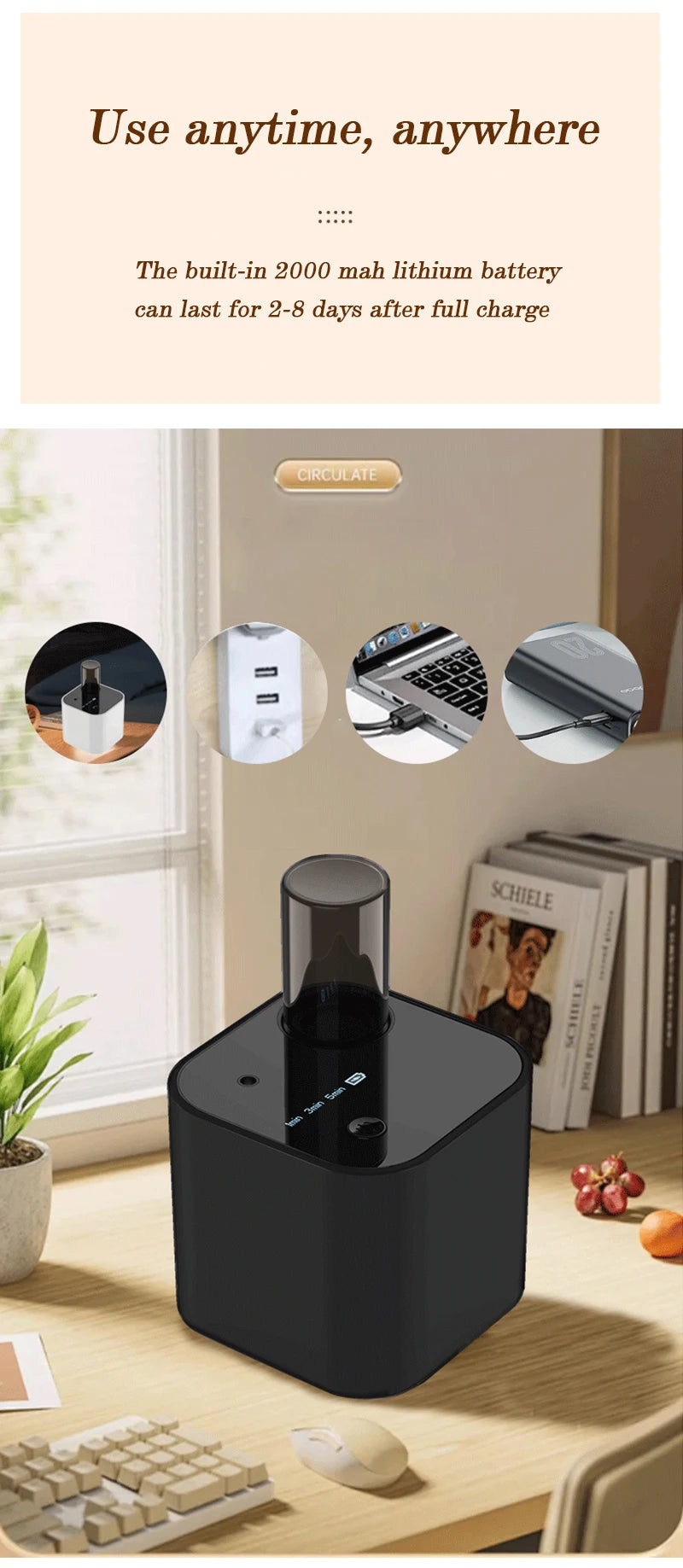 Rechargeable USB Portable Waterless Aroma Diffuser Nebulizer – 10ml Pure Essential Oil Scent for Home & Office