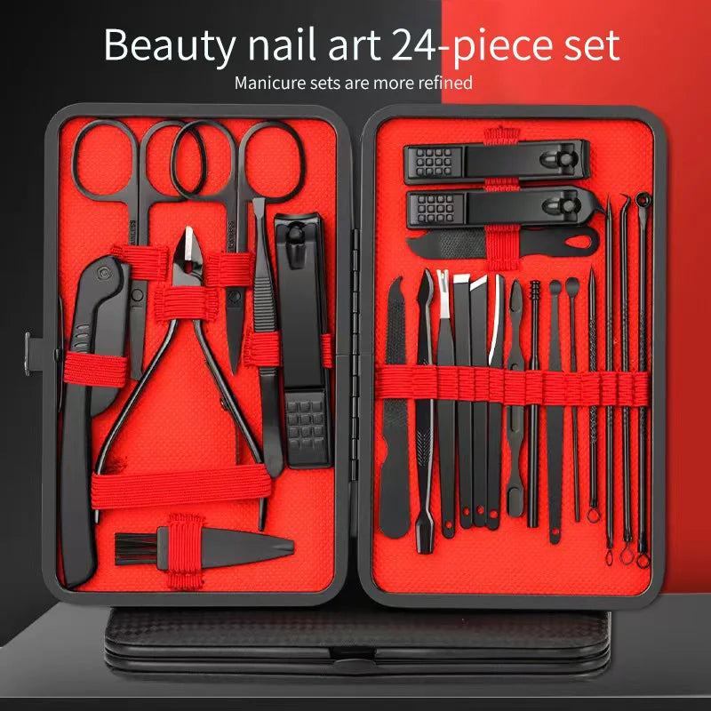 Black & Red Nail Clipper Set – Stainless Steel Manicure & Pedicure Tool Kit, Multi-Pack (4/7/10/12/16/18/24 Sets)