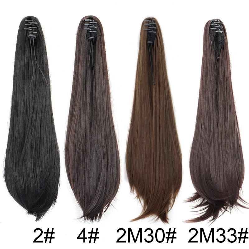 Clip-In Long Straight Ponytail Extension - 120g Synthetic High-Heat Fiber Claw Clip