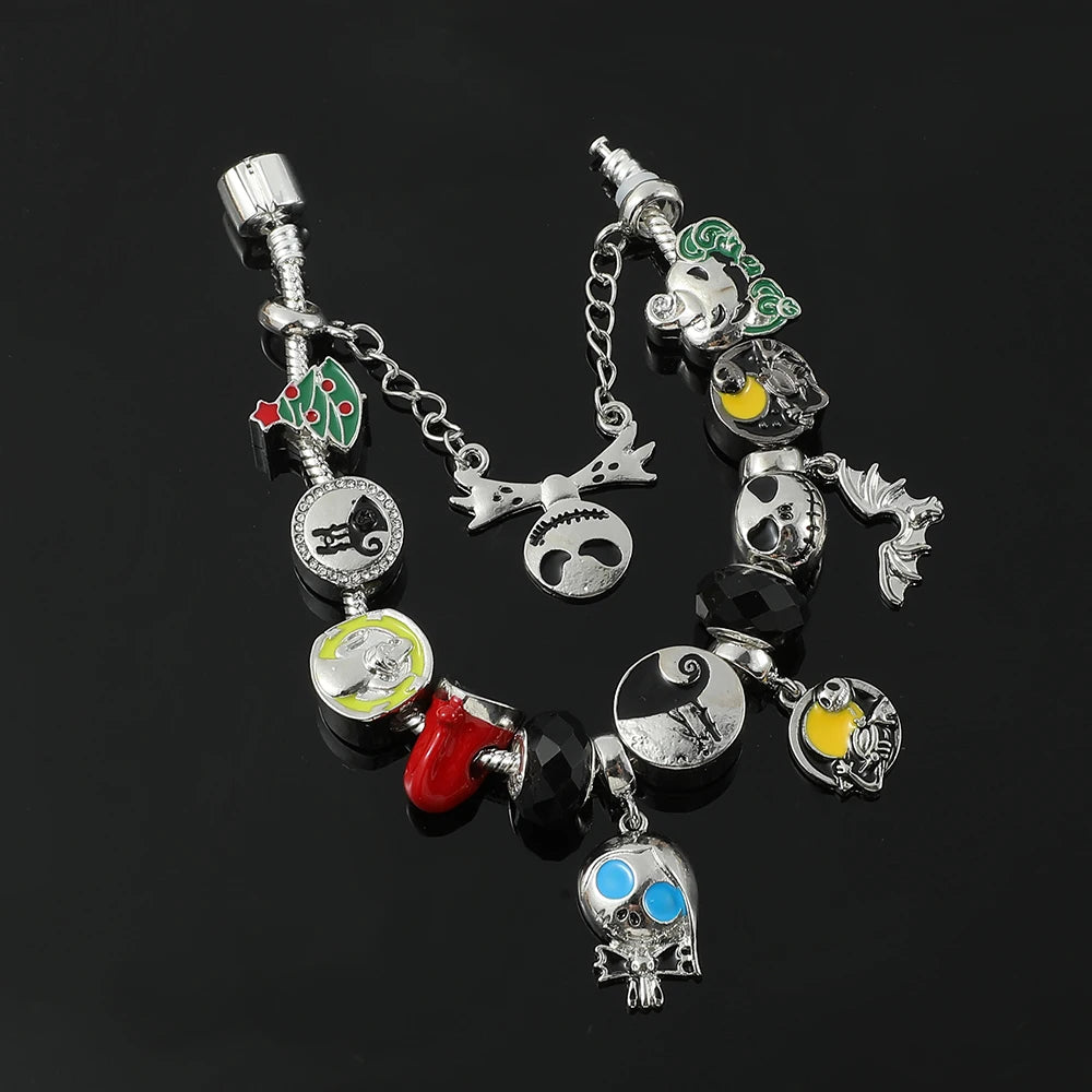 Disney The Nightmare Before Christmas Jack Skellington Charm Bracelet for Women Beaded Bangle