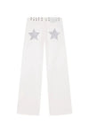 Harajuku Y2K White Wide-Leg Jeans for Women Five-Point Star Embroidery Gothic Mid-Waist Casual Trousers