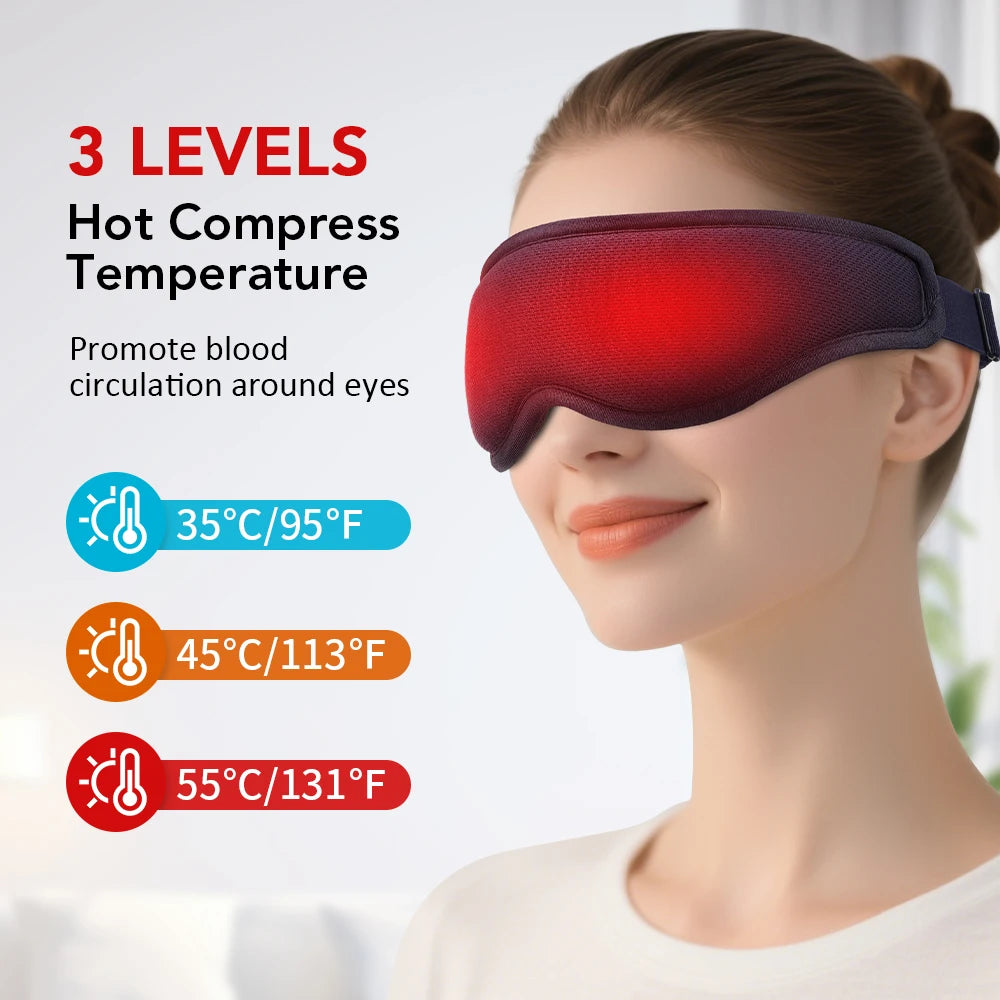 Hailicare 3D Heated Eye Massager – 3-Level Hot Compress, 5-Speed Vibration Sleep Mask with LED Display & 1800mAh Battery