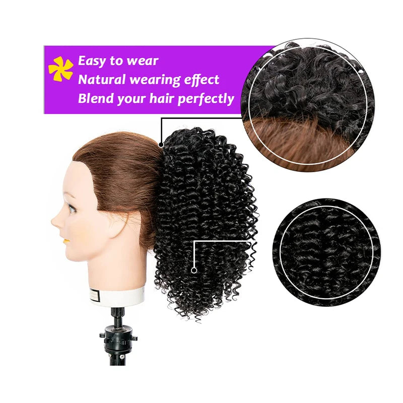 Drawstring Kinky Curly Ponytail Extension 10 inch (25 cm) - Short Afro Synthetic High-Temperature Fiber, 1-Piece