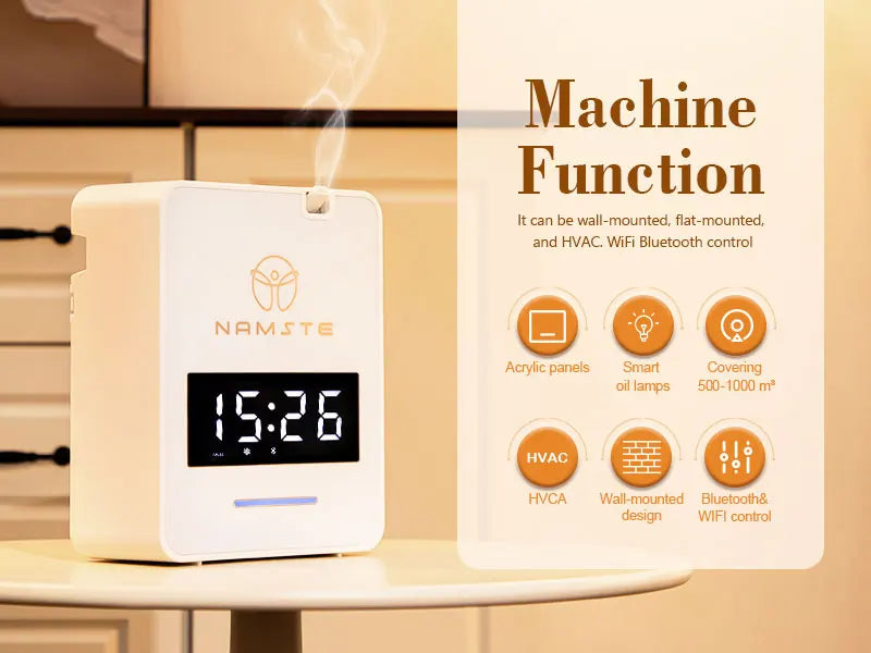 NAMSTE 300ml Wi‑Fi & Bluetooth Aromatherapy Diffuser Air Purifier — 8W, 500–1000 m³ Coverage, Wall‑Mount or Tabletop