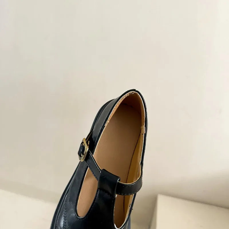 Women's T-Strap Mary Jane Pumps Chunky Square Heel 2–3 in (5–8 cm) Platform PU Round-Toe Buckle
