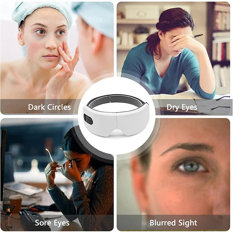 4D Heated Bluetooth Eye Massager — Smart Airbag Vibration, Rechargeable Foldable Eye Spa for Migraine Relief, Sleep & Relaxation