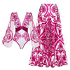 Women's Long Sleeve Majolica Print Bikini Set with High-Waist Skirt - Wire-Free Padded Beach Swimsuit