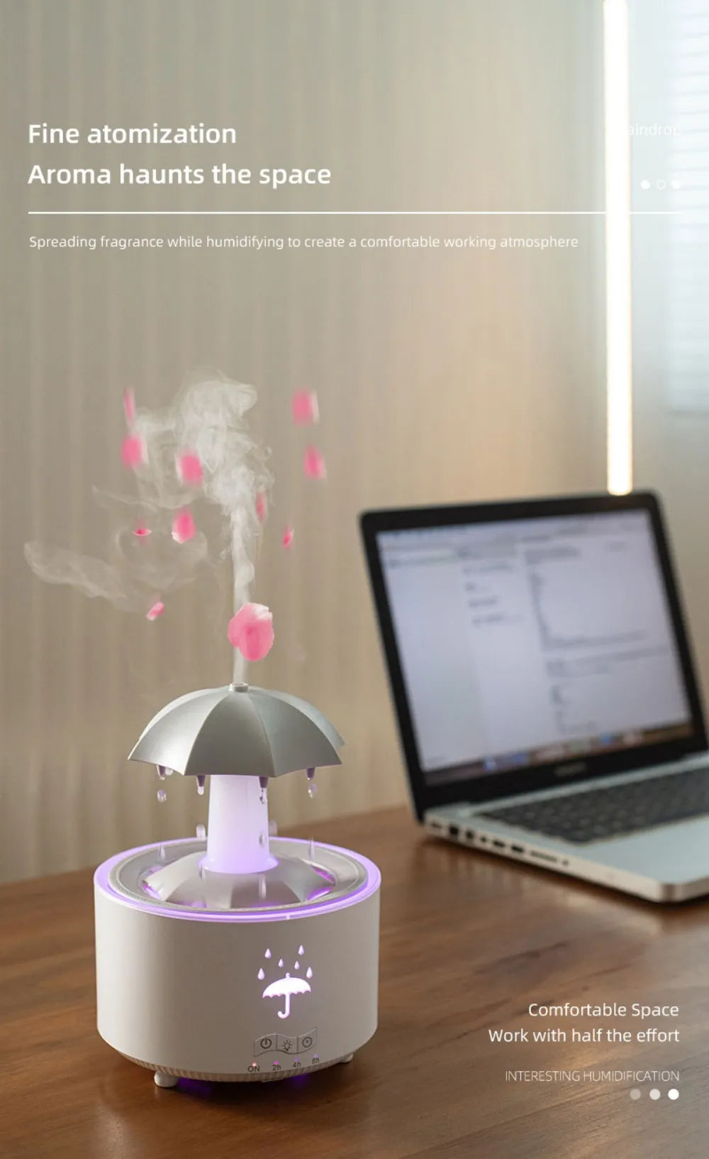 Remote-Controlled Aroma Diffuser Humidifier with RGB Night Light – UFO, Raindrop & Christmas Tree Designs for Home & Office