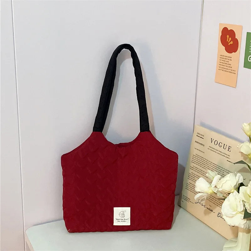 Quilted Love Women's Large Capacity Shoulder Tote Bag - Solid Color Casual Book Bag