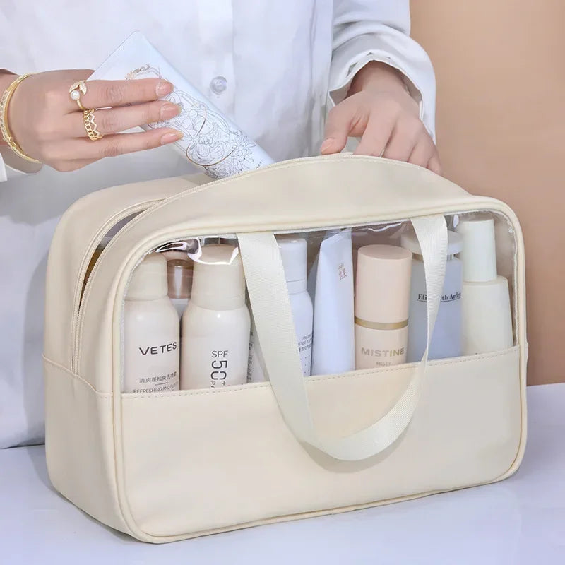 Waterproof Transparent PVC Makeup Bag - Large Travel Cosmetic Organizer with Zipper, 11.8in (30cm)