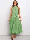 Summer Floral Halter Lace-Up Maxi Dress – Sleeveless Ankle-Length Beach Casual