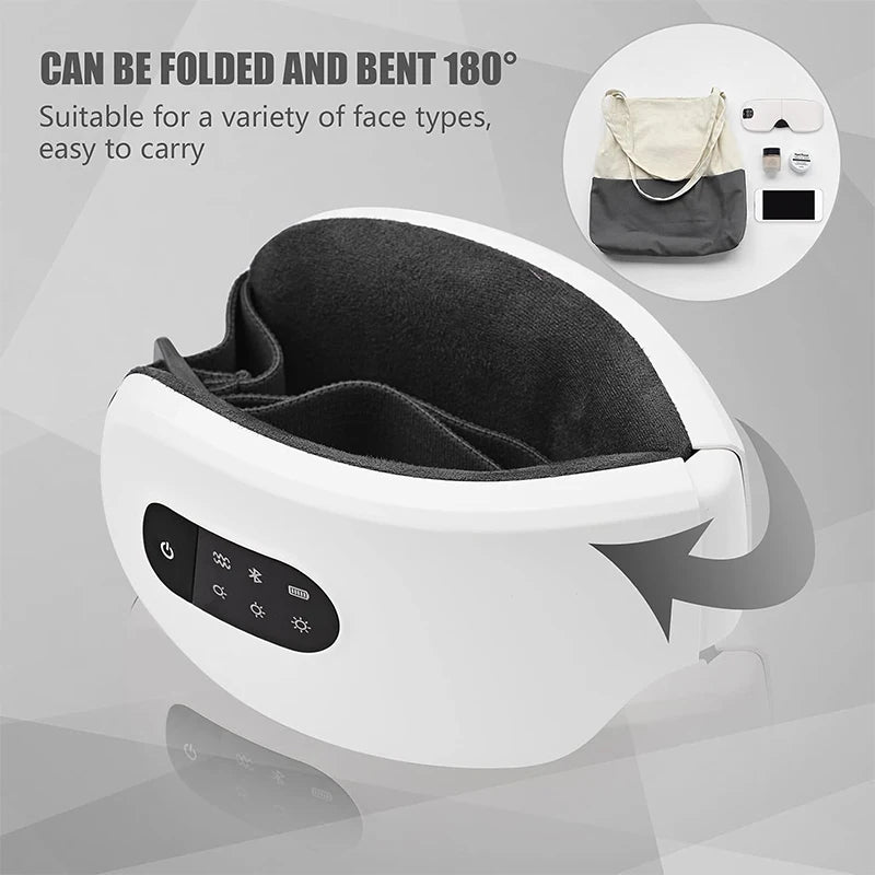 16D Heated Bluetooth Eye Massager - Smart Airbag Vibration Hot Compress, Foldable Rechargeable Eye Spa for Eye Fatigue, Dark Circles & Sleep