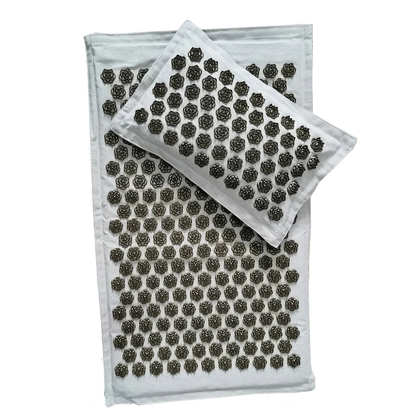 Acupressure Spike Mat Set 74 x 44 cm (29 x 17 in) with Pillow & Carry Bag – Natural Linen Buckwheat Massage Mat for Yoga & Pain Relief