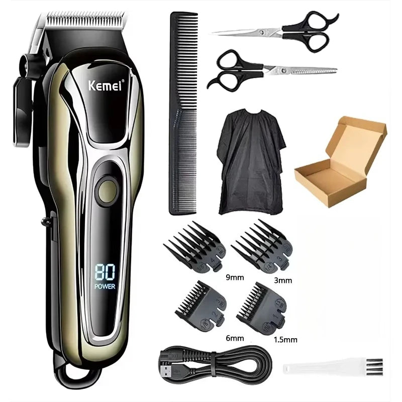 Kemei Rechargeable Cordless Hair Clipper, Professional Men's Trimmer with Limit Combs, 3-Hour Run Time