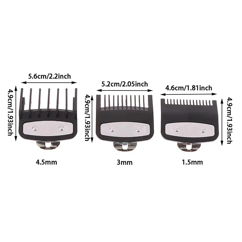 Black Hair Clipper Guard Set - 3-Pack Guide Combs 1.5mm, 3mm, 4.5mm for Trimmer Styling