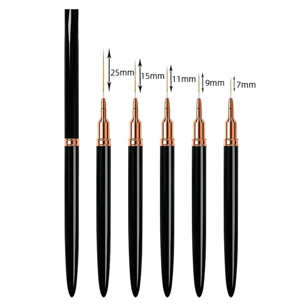 Nail Art Liner Brushes 5-Pack - Fine Detail Striping Pens (7/9/11/15/25 mm) for Gel & Acrylic Nail Design