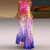 Vintage Print Boho Maxi Dress – Sleeveless V-Neck A-Line Beach Sundress with Pockets