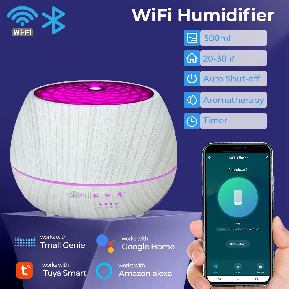 DELIXING Smart WiFi Humidifier & Aroma Diffuser 500 ml (16.9 fl oz) 7-Color LED Night Light — Works with Alexa & Google Home