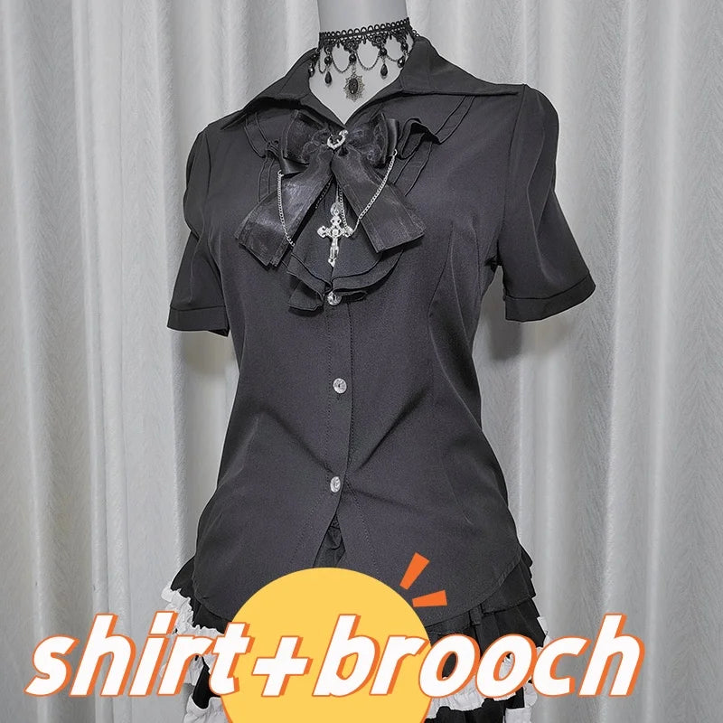 Kawaii Jirai Kei Lolita Y2K Japanese Style Peter Pan Collar Blouse Long Sleeve Sweet Bow Casual Aesthetic Top