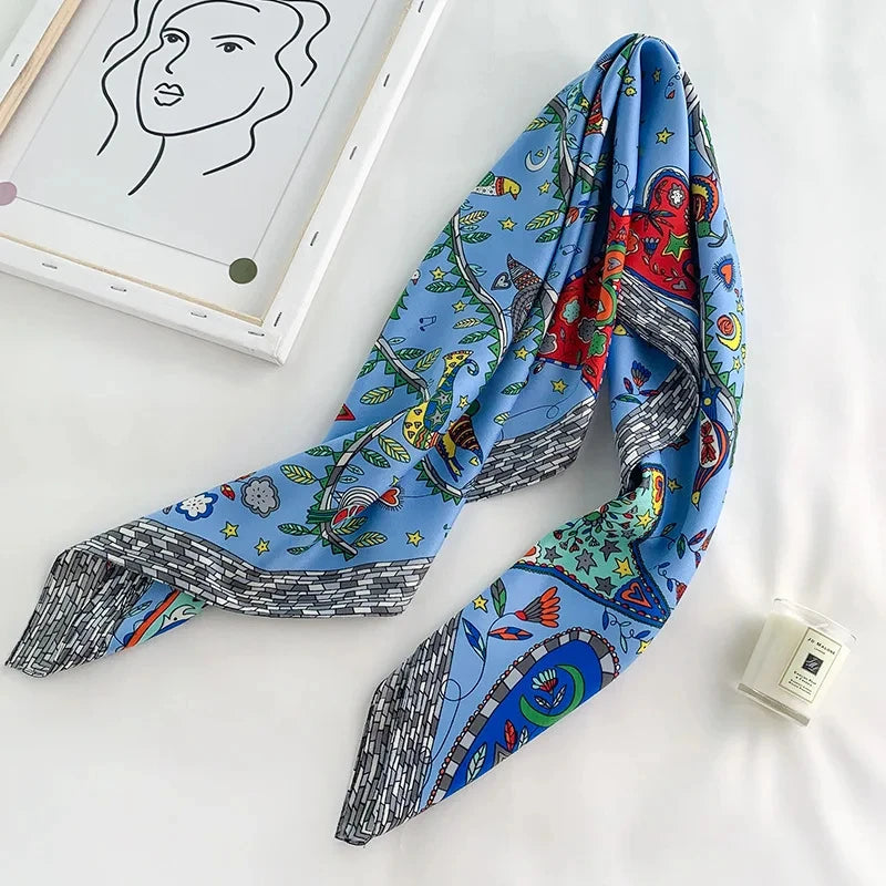 90 x 90 cm (35 x 35 in) Twill Silk-Feel Square Scarf – Women’s Luxury Tree Print Head Scarf, Shawl, Hijab, Bandana