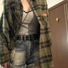 Harajuku Green Plaid Oversized Shirt - Women’s Vintage Long Sleeve Button Blouse, Korean Streetwear Aesthetic