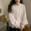Vintage White Peter Pan Collar Blouse – Preppy Long Sleeve Chiffon Top for Women (Y2K Kawaii)