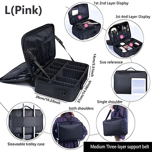 Large Capacity Professional Makeup Case – Travel Cosmetic & Nail Tool Organizer, Oxford Fabric Zipper