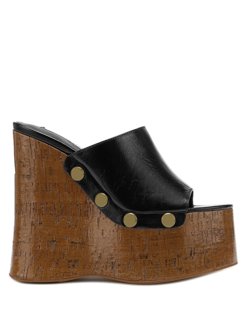 Women's Woodgrain Chunky Sandals – Square Block Heel 14 cm (5.5 in), Waterproof, Rivet & Rhinestone Accents, Metal Buckle