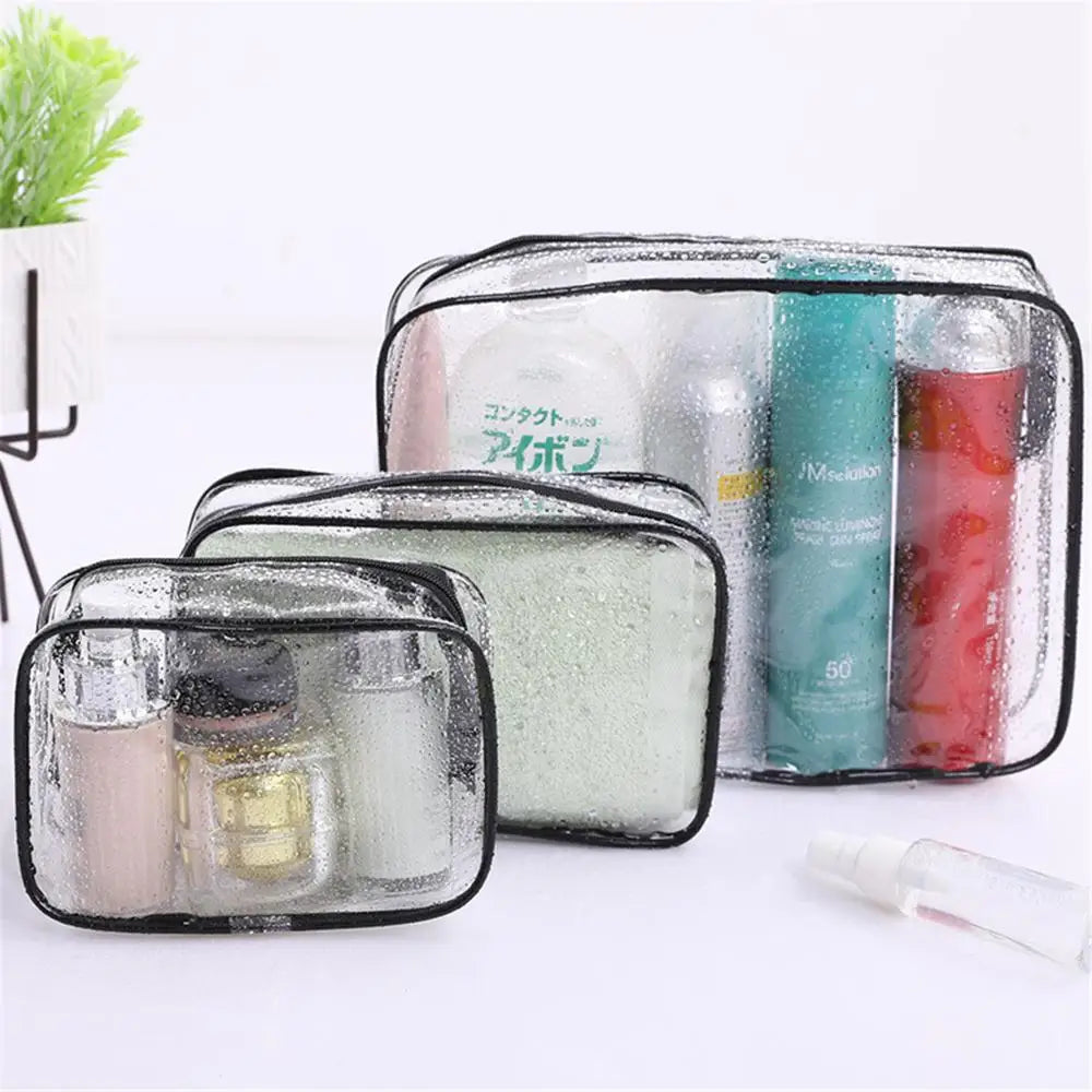 Women's Clear Waterproof Makeup Bag – Zippered PVC Travel Toiletry Case (3 Sizes)