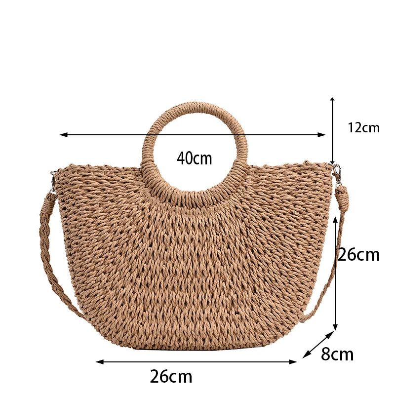 Handmade Straw Woven Bucket Tote Bag for Women – Boho Beach, Travel & Shopping Bag