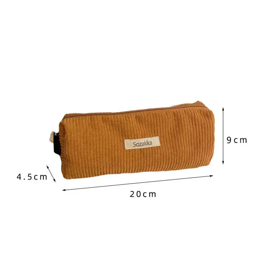 Retro Corduroy Velvet Makeup Pouch – Travel Cosmetic & Pencil Case Organizer for Women