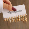 Gold Geometric Pearl Earrings Set — Vintage Metal Square & Round Dangle Studs for Women, Trendy Party Jewelry