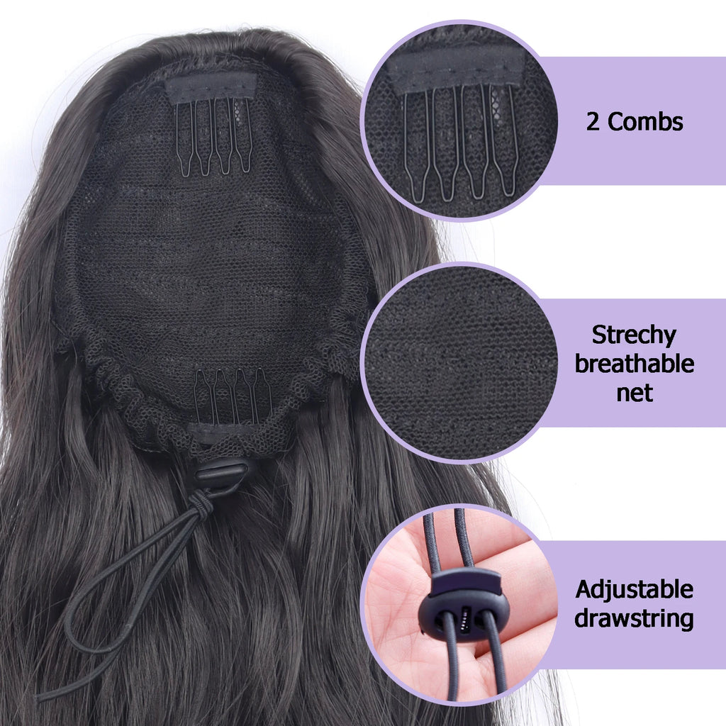Wavy Drawstring Ponytail Extension 18 in (45 cm) Clip-In Synthetic High-Temp Fiber Hairpiece